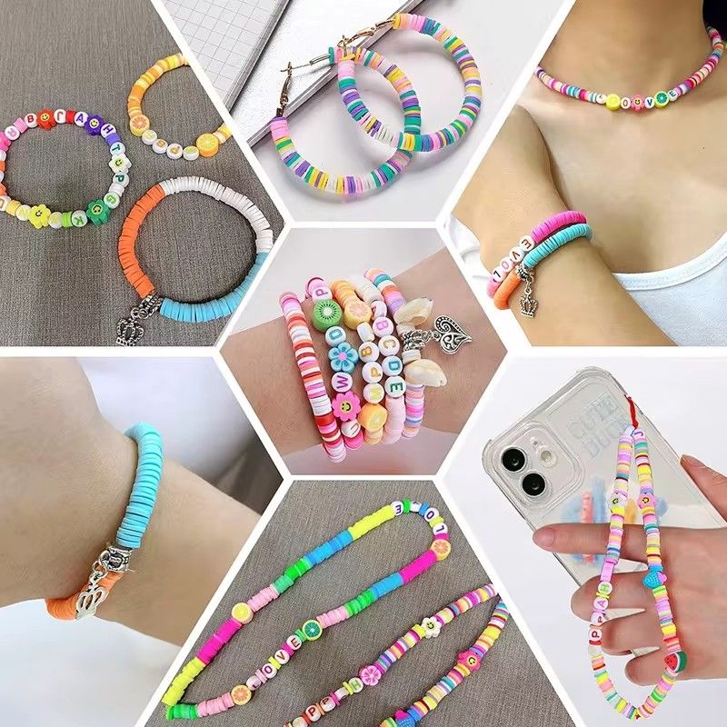 6000 Pcs Clay Beads for Bracelet Making Kit, 24 Colors Flat Round for Jewelry Bracelet Necklace Earring Making for Girls 8-12, Gift
