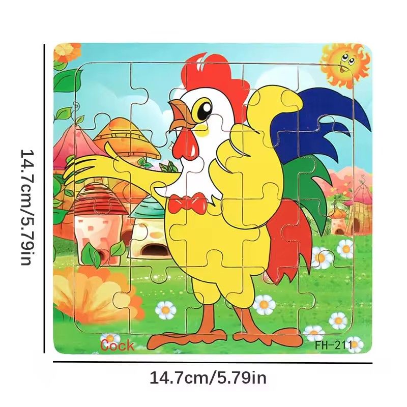 20 piece Wooden Puzzle Cartoon Animals Car Letter Number Pattern Jigsaw Puzzles Game Kids Educational Learning Toys for Children