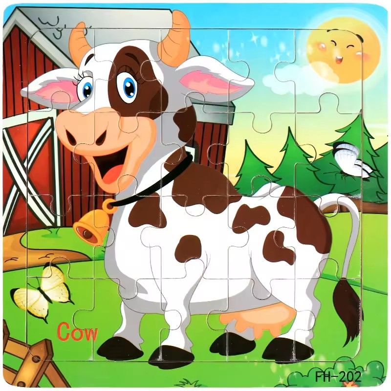 20 piece Wooden Puzzle Cartoon Animals Car Letter Number Pattern Jigsaw Puzzles Game Kids Educational Learning Toys for Children