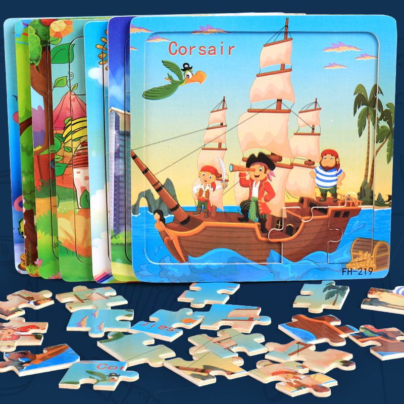 20 piece Wooden Puzzle Cartoon Animals Car Letter Number Pattern Jigsaw Puzzles Game Kids Educational Learning Toys for Children
