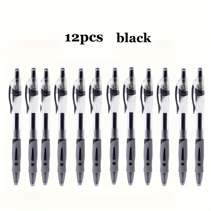 12Pcs/Box Retractable Gel Ink Roller Ball Pens, Bold Point Black Exam Specific For School, Office And Home Use，0.5mm Black Neutral Gel Pens,