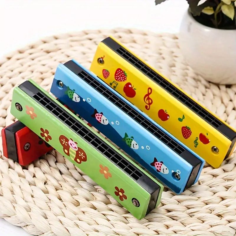 Children Wooden Harmonica Musical Instrument Toys Music Teaching Aids Puzzle Early Education Kindergarten Beginners (Random Color),