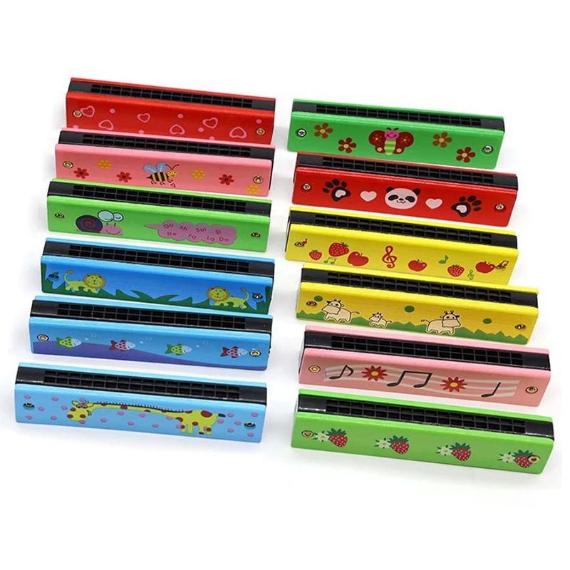 Children Wooden Harmonica Musical Instrument Toys Music Teaching Aids Puzzle Early Education Kindergarten Beginners (Random Color),