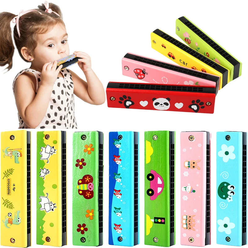 Children Wooden Harmonica Musical Instrument Toys Music Teaching Aids Puzzle Early Education Kindergarten Beginners (Random Color),