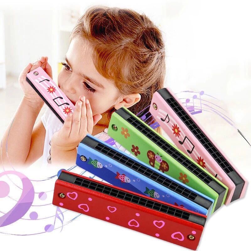 Children Wooden Harmonica Musical Instrument Toys Music Teaching Aids Puzzle Early Education Kindergarten Beginners (Random Color),