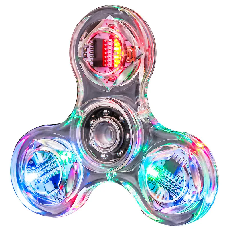 1Pc Crystal Luminous LED light Fidget Spinner Hand Top Spinners Glow in Dark EDC Stress Relief Toys Kinetic Gyroscope for Children