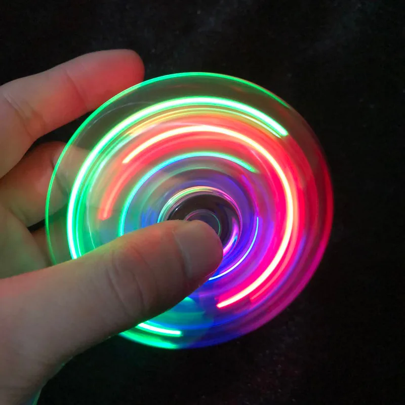 1Pc Crystal Luminous LED light Fidget Spinner Hand Top Spinners Glow in Dark EDC Stress Relief Toys Kinetic Gyroscope for Children