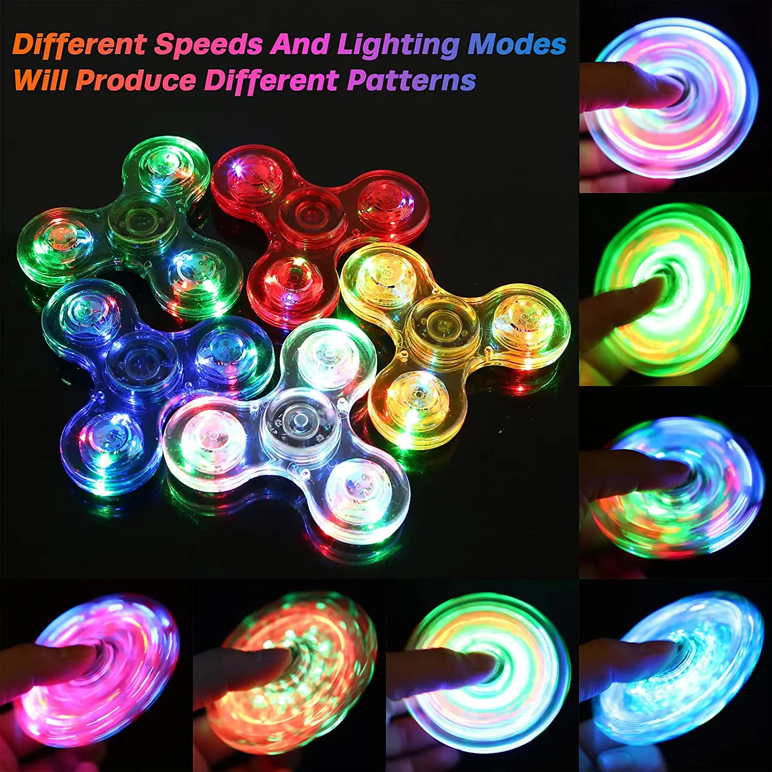 1Pc Crystal Luminous LED light Fidget Spinner Hand Top Spinners Glow in Dark EDC Stress Relief Toys Kinetic Gyroscope for Children