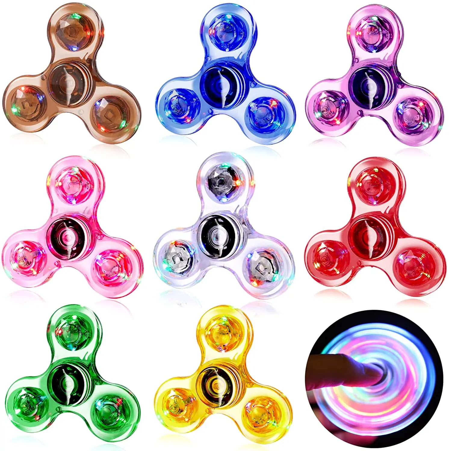 1Pc Crystal Luminous LED light Fidget Spinner Hand Top Spinners Glow in Dark EDC Stress Relief Toys Kinetic Gyroscope for Children