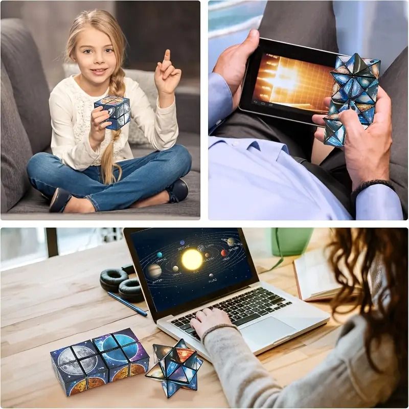 Magic Infinite Cosmic Cube  Infinity Cube Fidget Toy Educational Star Cube Toy Changeable Cubes  Fidget AntiStress Flip Cubic Puzzle Toys for Birthday Presents Gift