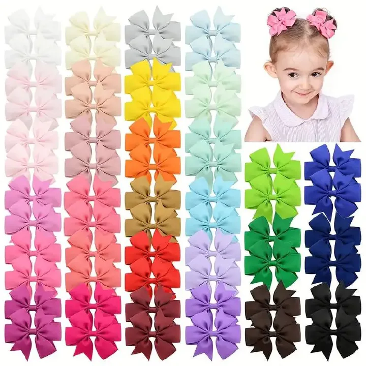 20pcs Random Color Bow Hair Clip Sets Simple Holiday Hair Clip Baby Girls Hair Accessories
