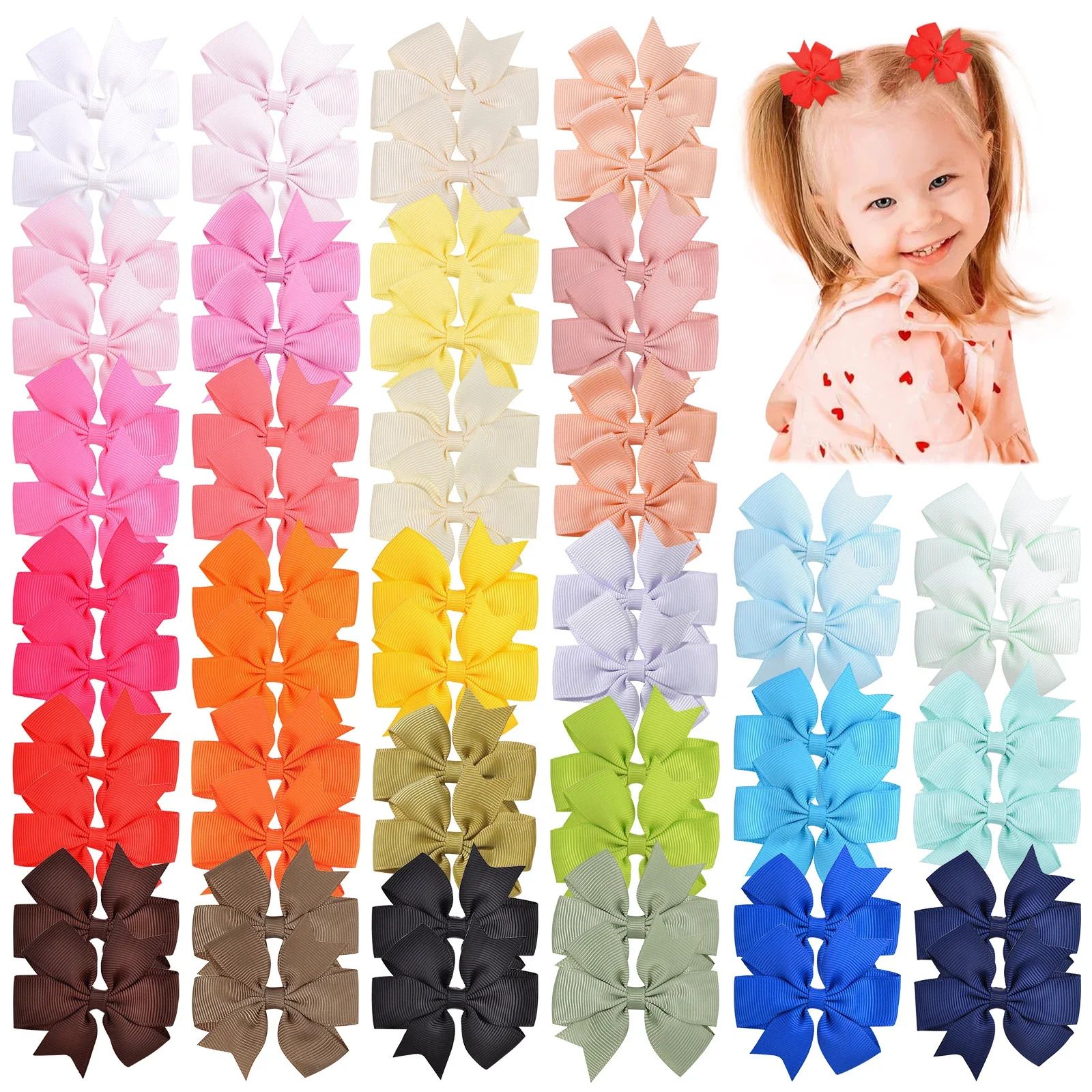 20pcs Random Color Bow Hair Clip Sets Simple Holiday Hair Clip Baby Girls Hair Accessories