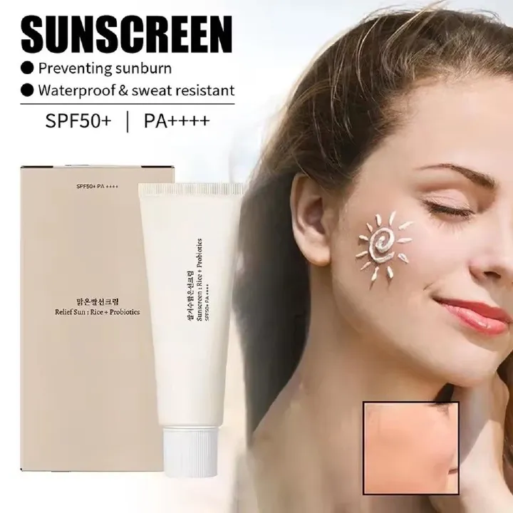 SPF50+ Sunscreen Korean Rice Probiotic Solar Blocker Skin Whitening Cream Anti UV Sun Block Facial Mild Moisturizer Serum 50ml