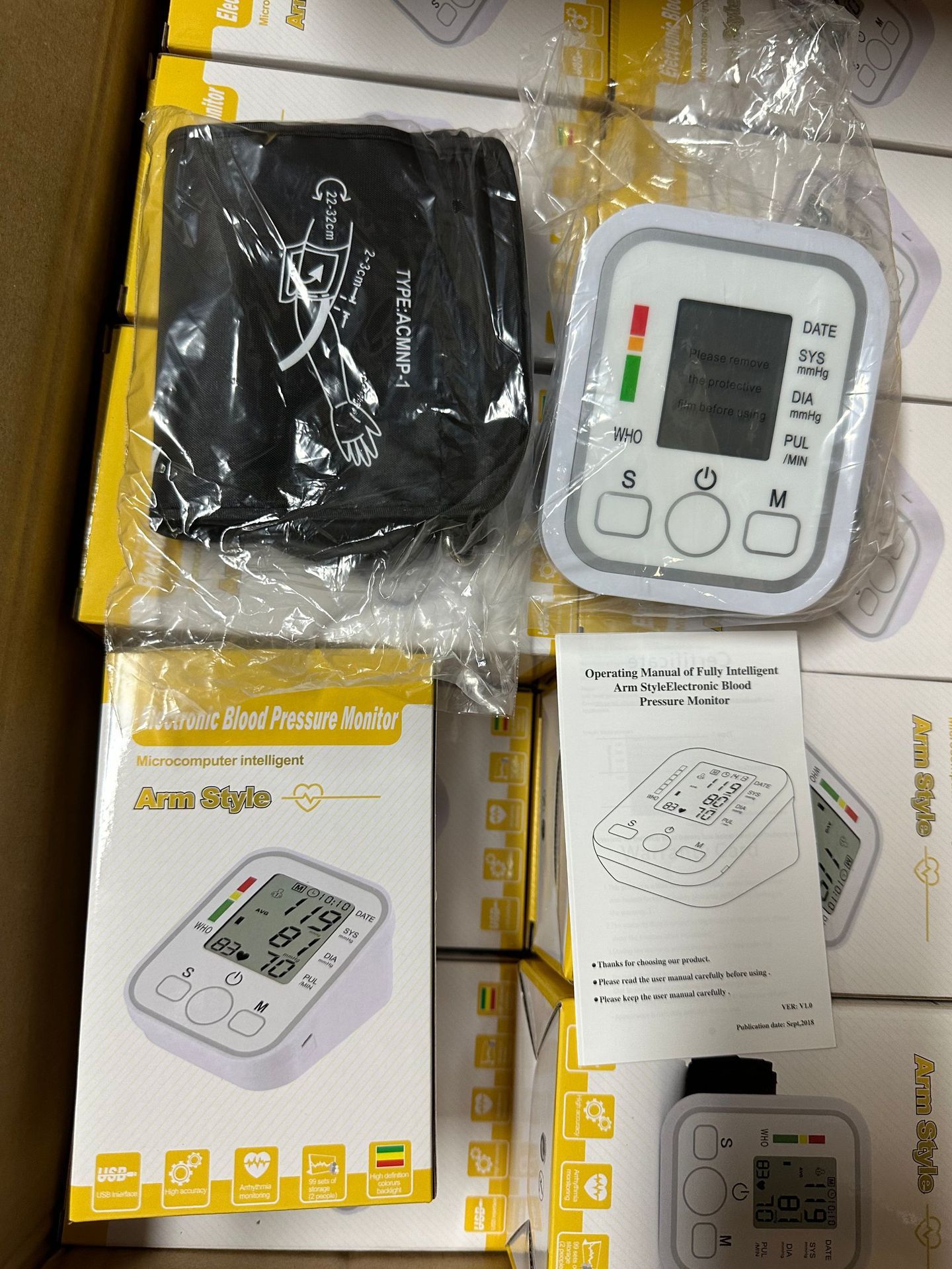 Arm Blood Pressure Monitor LCD Pressure Sensor Monitor BP Automatic Tonometer Digital Tensiometer LED Display Cuff Heart