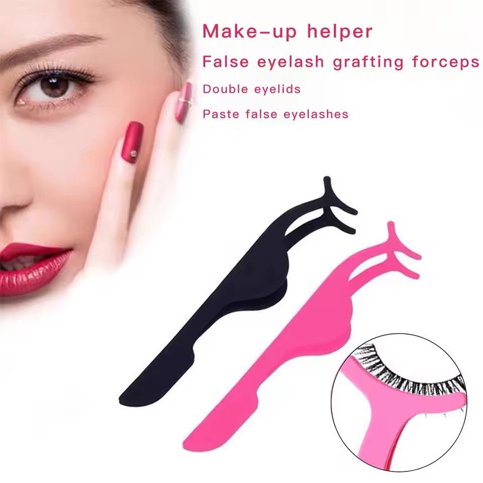 2pc False Eyelash Tweezers Fake Eye Lash Applicator Eyelash Extension Curler Nipper Auxiliary Clip Clamp Makeup Forceps Tools