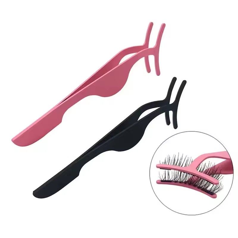 2pc False Eyelash Tweezers Fake Eye Lash Applicator Eyelash Extension Curler Nipper Auxiliary Clip Clamp Makeup Forceps Tools
