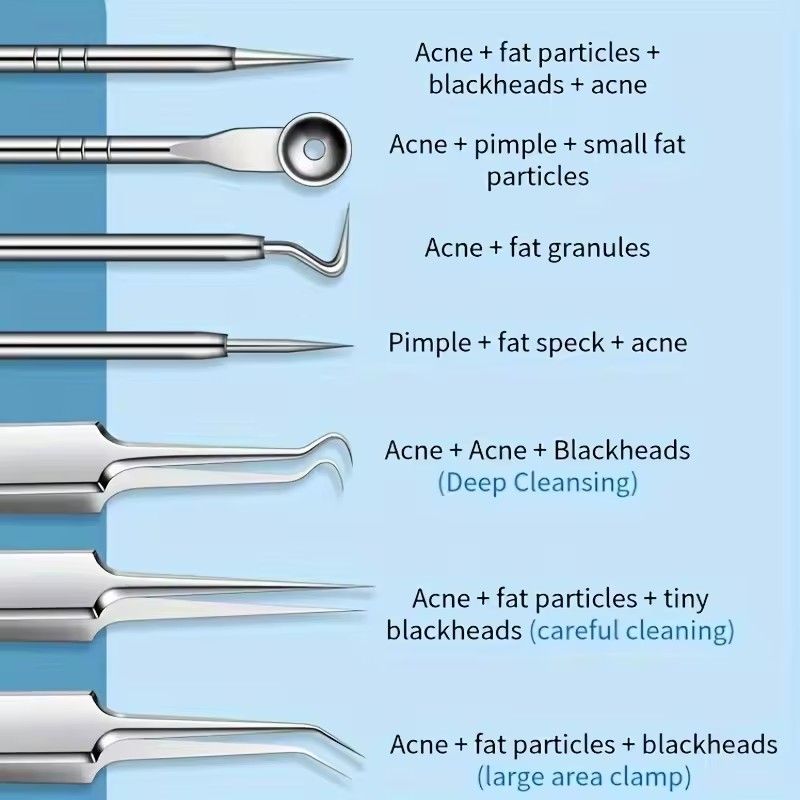 8Pcs Stainless Steel Blackhead Removal Tool Set, Blackhead Clip, Tweezers, Acne Needle Blackhead Clip Remover Extraction Pore Black Head Clean Face Skin Care Cleansing Needle Blemish Removal Tool