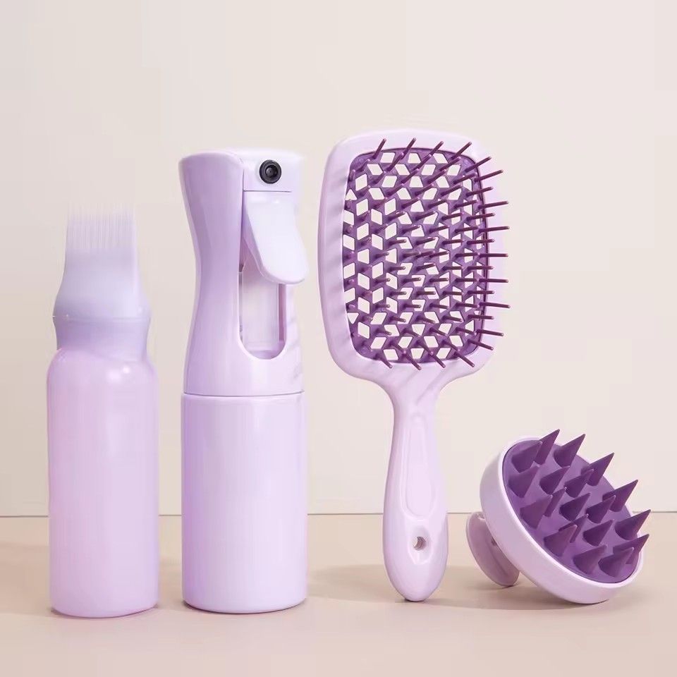 4Pcs Silicone Scalp Massage Comb Detangling Hair Brush Hairdressing Hair Dye Applicator Bottle Spray Bottle Barber Styling Tools