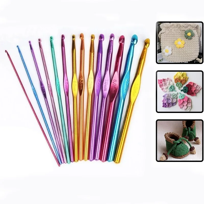 12pcs Crochet Hooks Set Metal Handle Knitting Needles for Arthritic Hands DIY Crochet Needles for Yarn Craft Nice Gift for Women