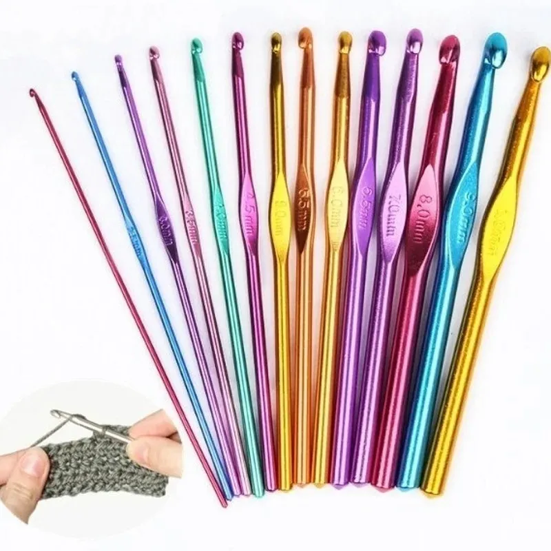 12pcs Crochet Hooks Set Metal Handle Knitting Needles for Arthritic Hands DIY Crochet Needles for Yarn Craft Nice Gift for Women