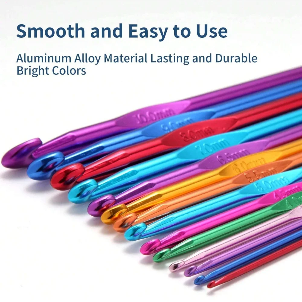 12pcs Crochet Hooks Set Metal Handle Knitting Needles for Arthritic Hands DIY Crochet Needles for Yarn Craft Nice Gift for Women