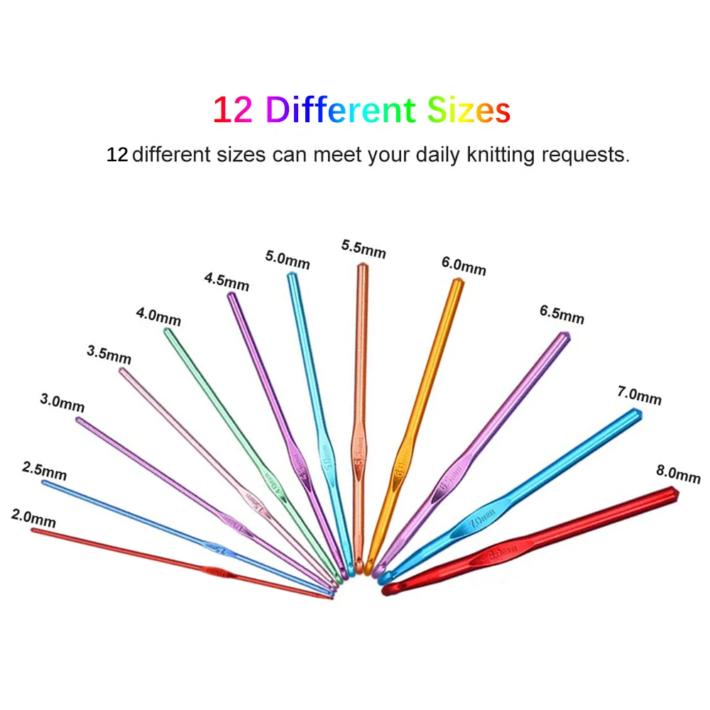 12pcs Crochet Hooks Set Metal Handle Knitting Needles for Arthritic Hands DIY Crochet Needles for Yarn Craft Nice Gift for Women