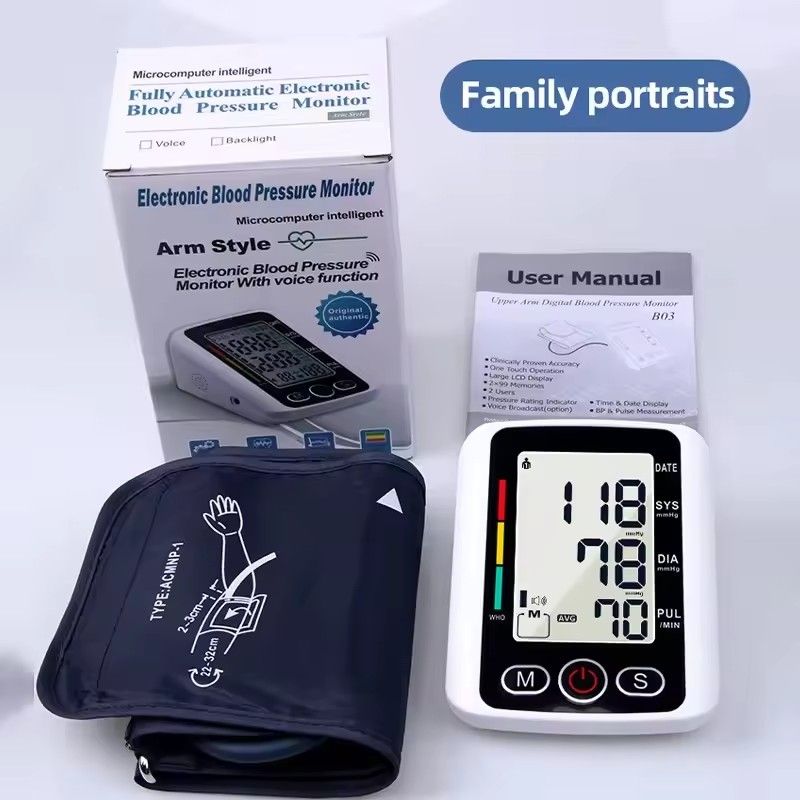 Arm Blood Pressure Monitor LCD Pressure Sensor Monitor BP Automatic Tonometer Digital Tensiometer LED Display Cuff Heart