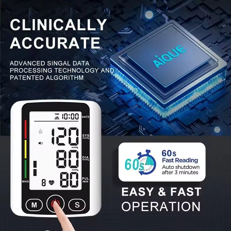 Arm Blood Pressure Monitor LCD Pressure Sensor Monitor BP Automatic Tonometer Digital Tensiometer LED Display Cuff Heart