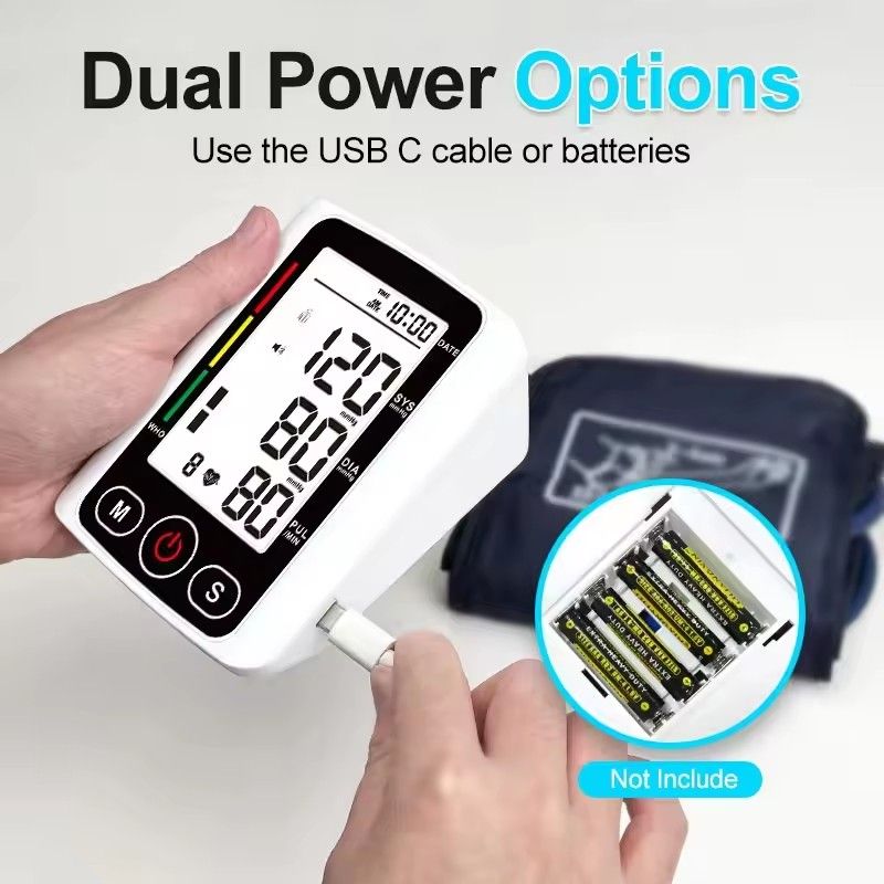 Arm Blood Pressure Monitor LCD Pressure Sensor Monitor BP Automatic Tonometer Digital Tensiometer LED Display Cuff Heart