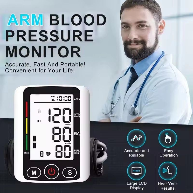 Arm Blood Pressure Monitor LCD Pressure Sensor Monitor BP Automatic Tonometer Digital Tensiometer LED Display Cuff Heart