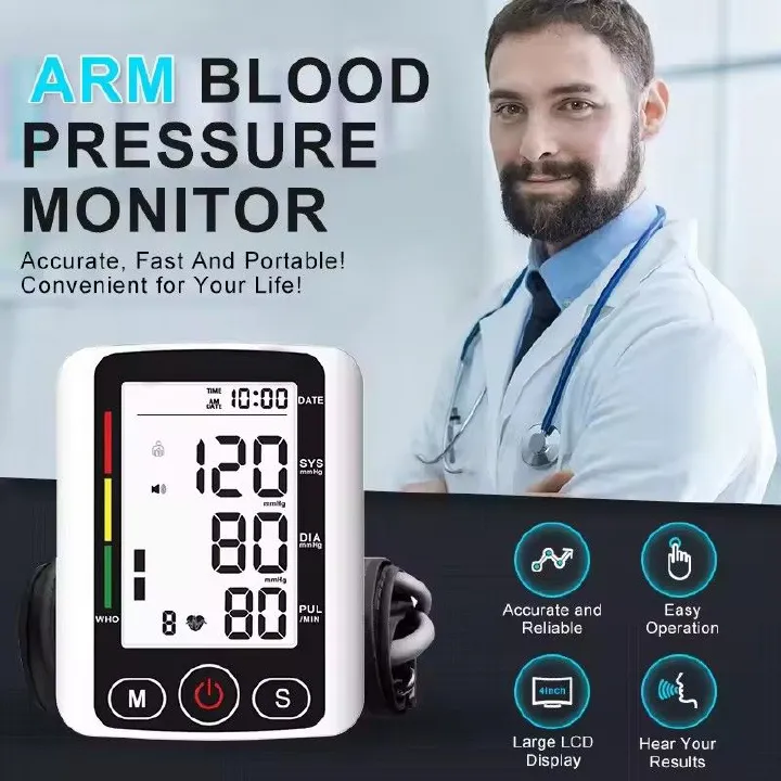 Arm Blood Pressure Monitor LCD Pressure Sensor Monitor BP Automatic Tonometer Digital Tensiometer LED Display Cuff Heart