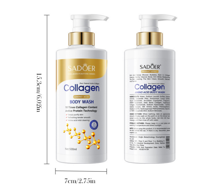 SADOER 500ml Bone Collagen Amino Acid Cleansing Shower Gel Body Wash Nourishing Moisturizing Fragrance Shower Gel Dirt Remove Mites Moisturize  grease control