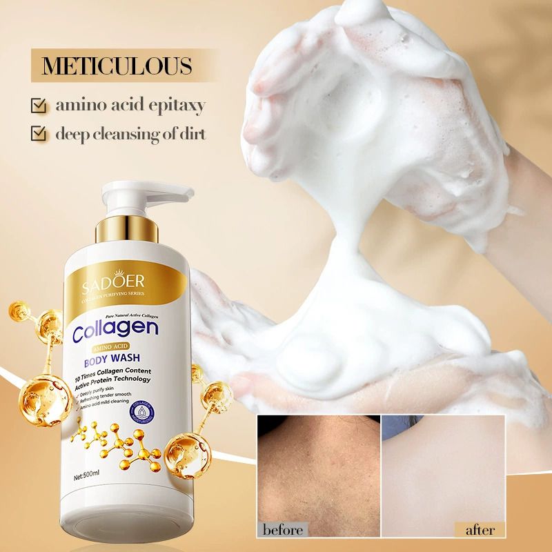 SADOER 500ml Bone Collagen Amino Acid Cleansing Shower Gel Body Wash Nourishing Moisturizing Fragrance Shower Gel Dirt Remove Mites Moisturize  grease control