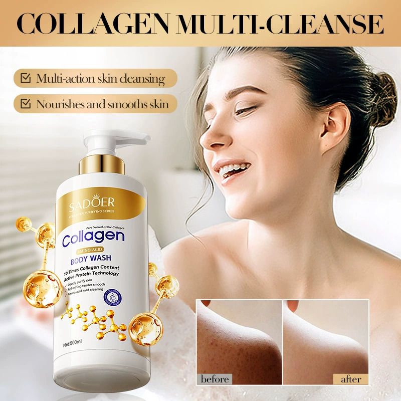 SADOER 500ml Bone Collagen Amino Acid Cleansing Shower Gel Body Wash Nourishing Moisturizing Fragrance Shower Gel Dirt Remove Mites Moisturize  grease control