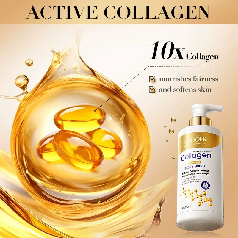 SADOER 500ml Bone Collagen Amino Acid Cleansing Shower Gel Body Wash Nourishing Moisturizing Fragrance Shower Gel Dirt Remove Mites Moisturize  grease control