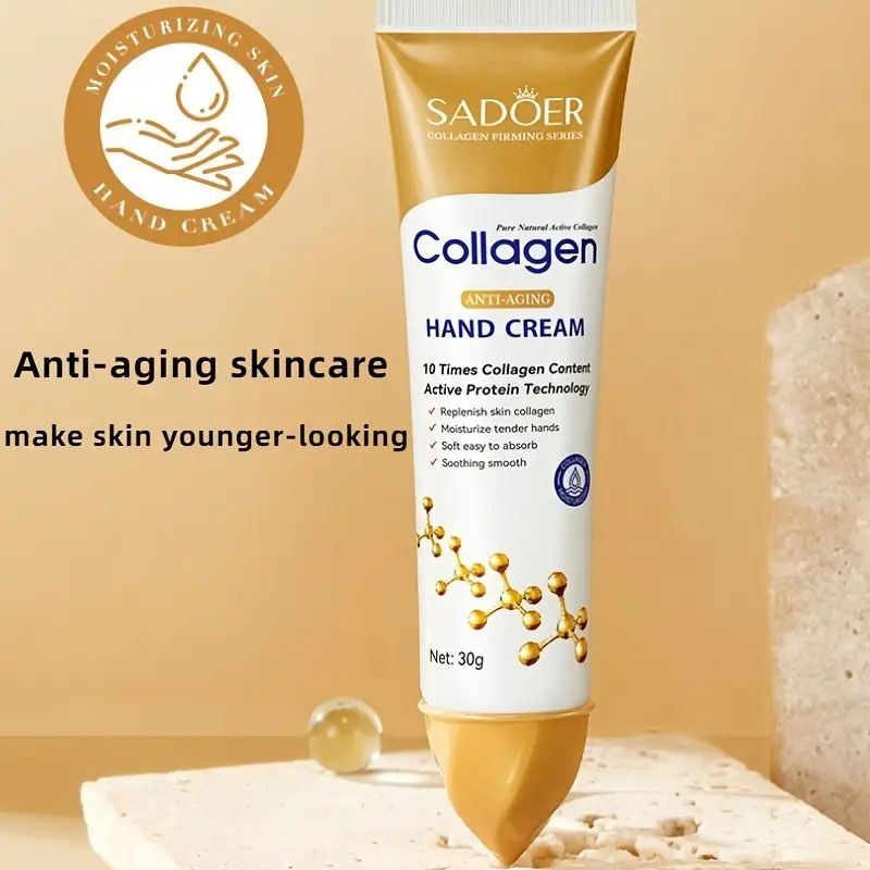 3 Pieces, Collagen Face Serum +  Hand Cream+ Lip Balm for Face Brightening, Anti Wrinkles, Anti Aging, Moisturizing, Fade Dark Marks and Collagen Replenish