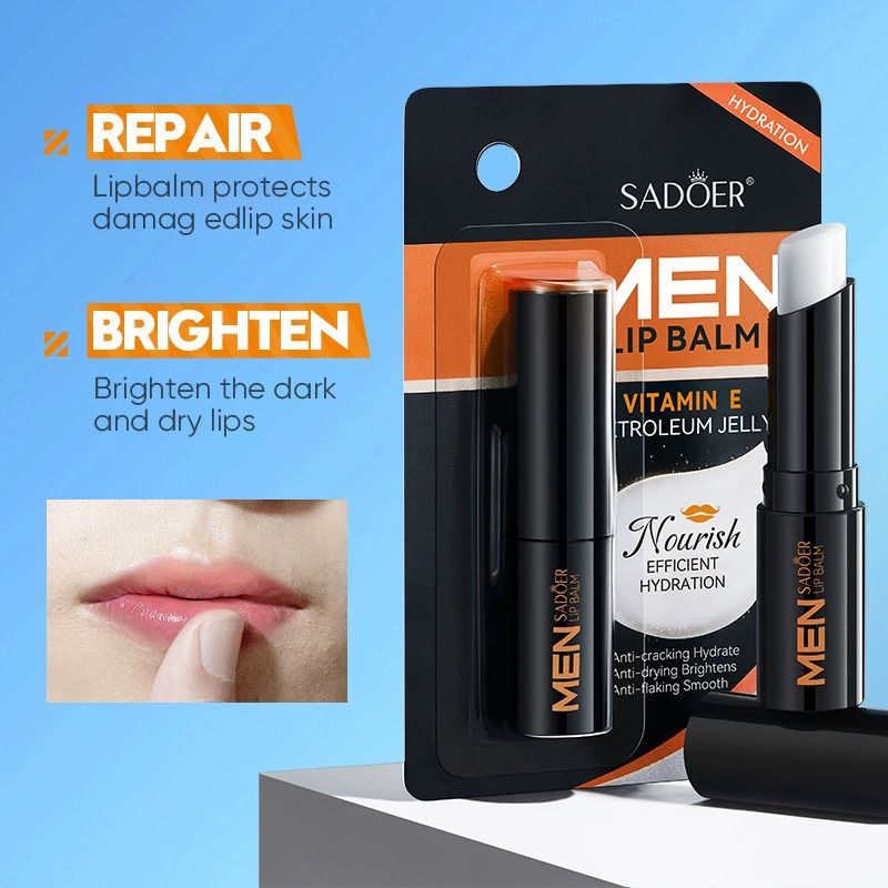 SADOER Men's Lip Balm Moisturizing Anti Cracking Repair Nourishing Hydrating Lipstick Men Lips Skin Care Products