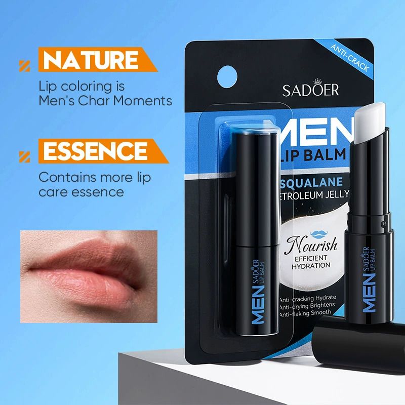 SADOER Men's Lip Balm Moisturizing Anti Cracking Repair Nourishing Hydrating Lipstick Men Lips Skin Care Products
