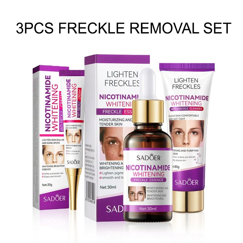 3pcs SADOER Anti-Freckle Set : Nicotinamide Whitening Cleanser + Anti-Freckle Essence + Anti-Freckle Cream for Dark Spot Removal Faical Moisturizing Nourishing Hydrating Firming