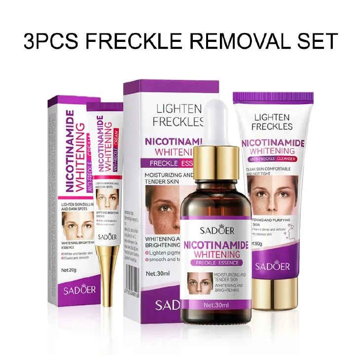 3pcs SADOER Anti-Freckle Set : Nicotinamide Whitening Cleanser + Anti-Freckle Essence + Anti-Freckle Cream for Dark Spot Removal Faical Moisturizing Nourishing Hydrating Firming