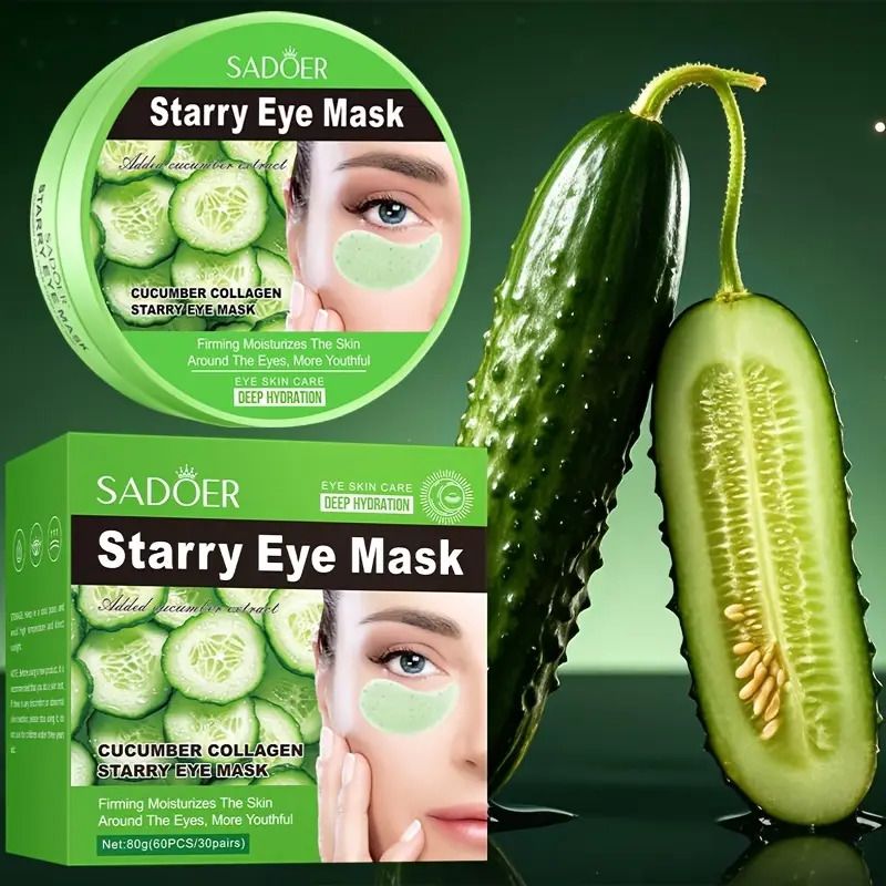 60pcs/box Cucumber collagen starry eye mask. Remove dark circles, Moisturize, smooth , Improve dry Light wrinkle around the eyes.