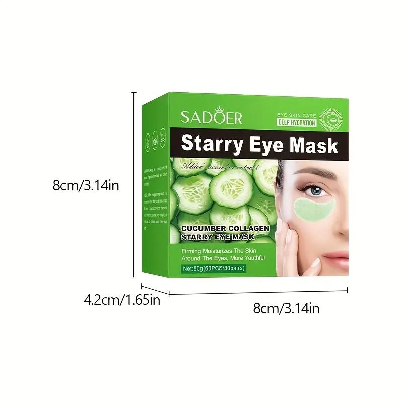 60pcs/box Cucumber collagen starry eye mask. Remove dark circles, Moisturize, smooth , Improve dry Light wrinkle around the eyes.