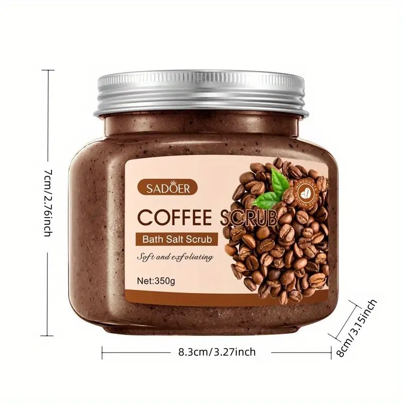 SADOER 350g Coffee Scrub Body Scrub - Gentle Exfoliating Formula with Coffee Beans & Arabica, Hypoallergenic Fragrance-Free for All Light Beige Types, Brightens & Smooths Light Beige, Improves Texture