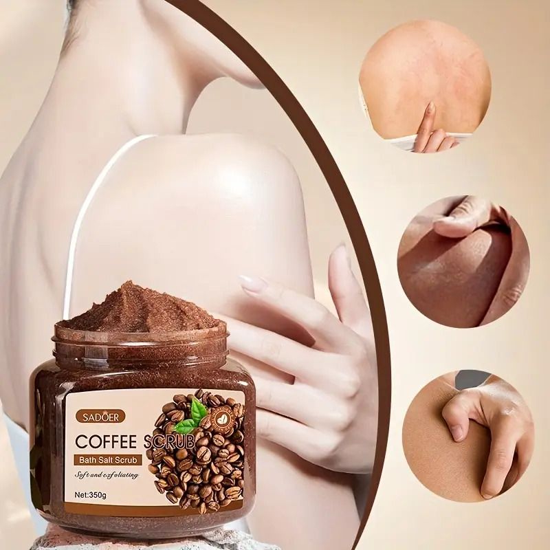 SADOER 350g Coffee Scrub Body Scrub - Gentle Exfoliating Formula with Coffee Beans & Arabica, Hypoallergenic Fragrance-Free for All Light Beige Types, Brightens & Smooths Light Beige, Improves Texture