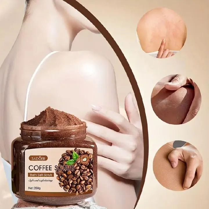 SADOER 350g Coffee Scrub Body Scrub - Gentle Exfoliating Formula with Coffee Beans & Arabica, Hypoallergenic Fragrance-Free for All Light Beige Types, Brightens & Smooths Light Beige, Improves Texture