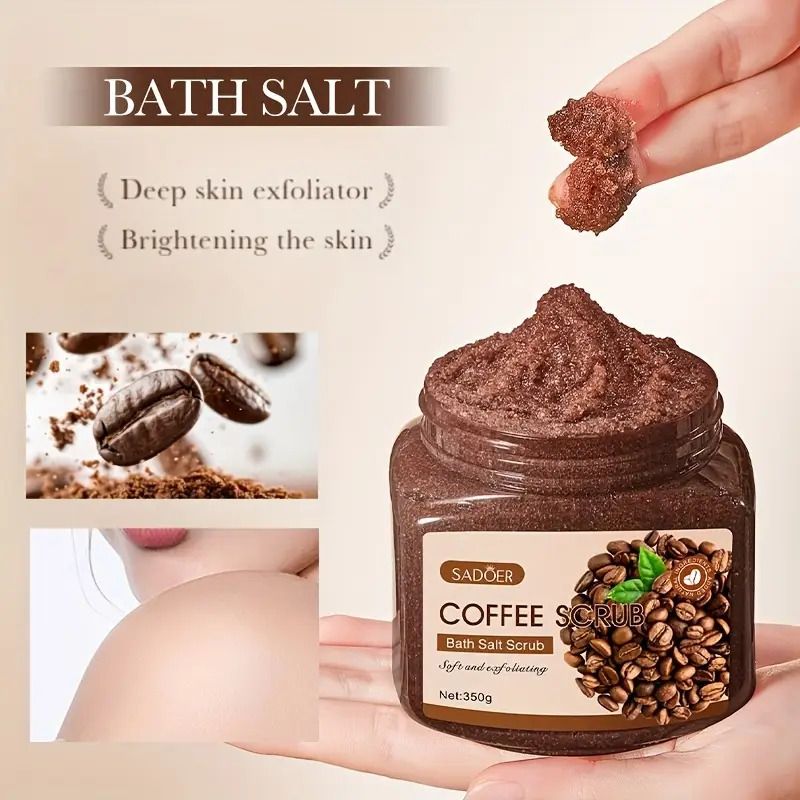 SADOER 350g Coffee Scrub Body Scrub - Gentle Exfoliating Formula with Coffee Beans & Arabica, Hypoallergenic Fragrance-Free for All Light Beige Types, Brightens & Smooths Light Beige, Improves Texture