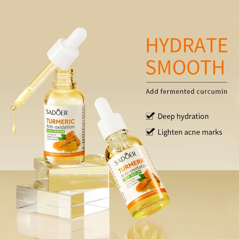 SADOER 4PCS Turmeric Set:Tumeric Cleanser + Face Toner +Face Serum + Face Cream , with unparelled Vitamin C capabilities, Helps in Preven Acne, Sooth, Hydrate, Lighten Acne Marks
