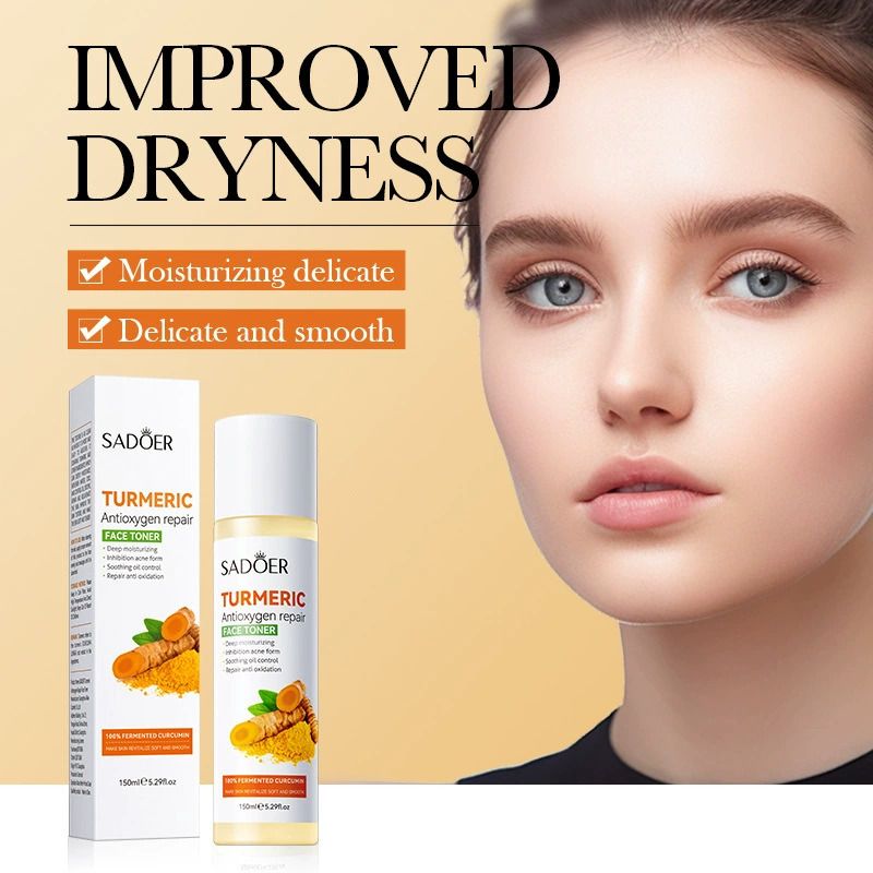 SADOER 4PCS Turmeric Set:Tumeric Cleanser + Face Toner +Face Serum + Face Cream , with unparelled Vitamin C capabilities, Helps in Preven Acne, Sooth, Hydrate, Lighten Acne Marks