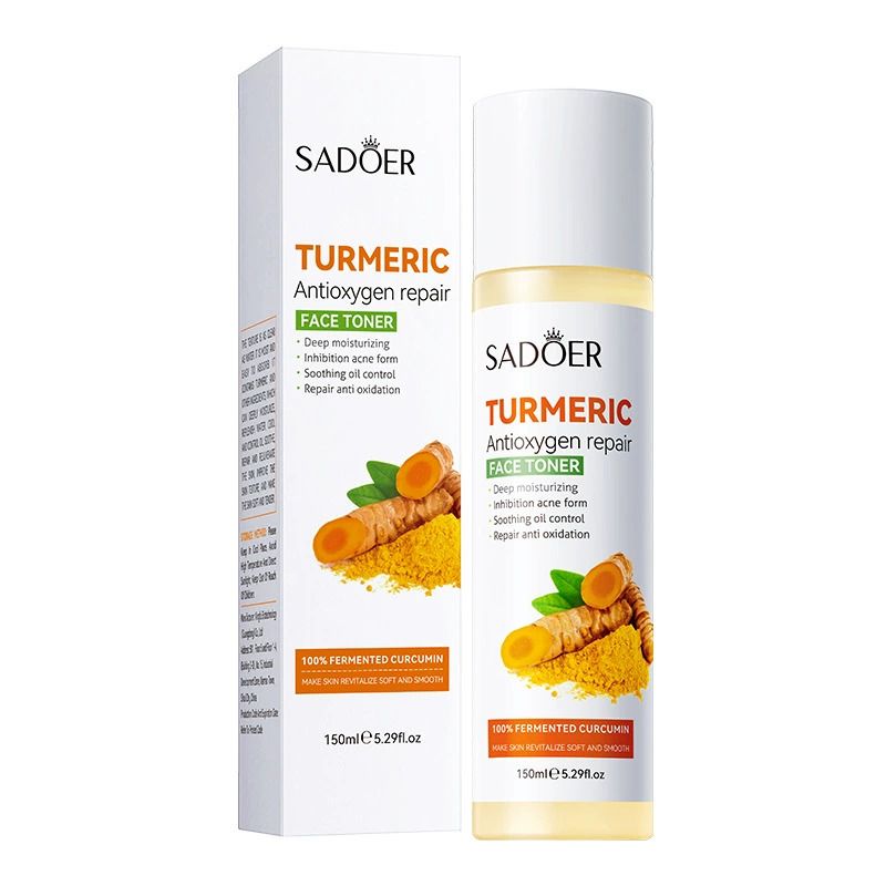 SADOER 4PCS Turmeric Set:Tumeric Cleanser + Face Toner +Face Serum + Face Cream , with unparelled Vitamin C capabilities, Helps in Preven Acne, Sooth, Hydrate, Lighten Acne Marks