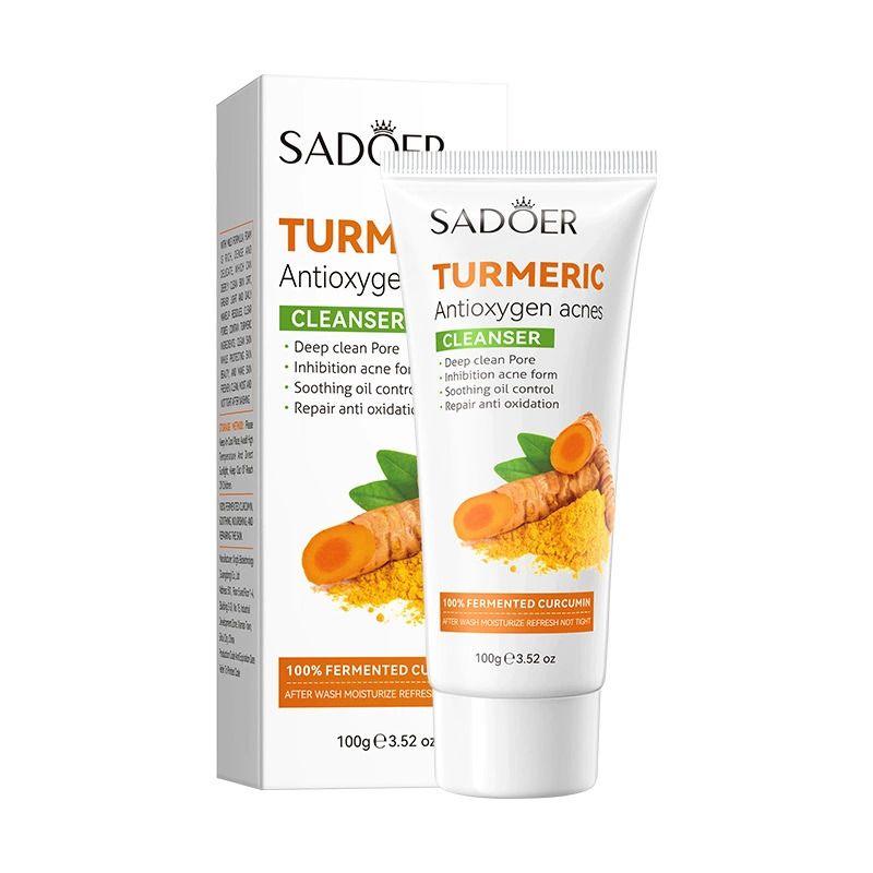 SADOER 4PCS Turmeric Set:Tumeric Cleanser + Face Toner +Face Serum + Face Cream , with unparelled Vitamin C capabilities, Helps in Preven Acne, Sooth, Hydrate, Lighten Acne Marks